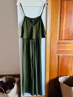 Lulu's Olive Ribbed Spaghetti-Strap Maxi Dress